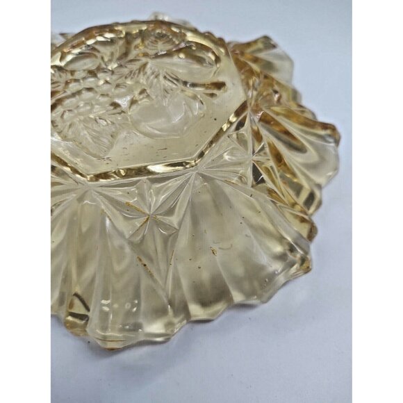 Vintage 1950's Federal Glass Amber Pioneer Fruit Pattern Crimped Edge 7.5" Round - Picture 6 of 9